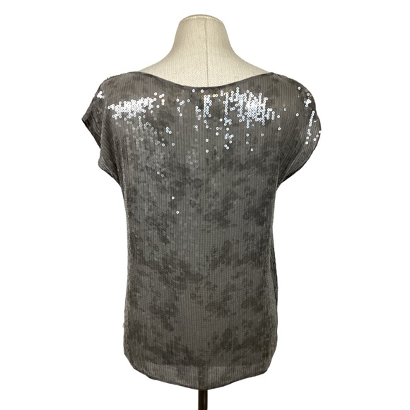 Eileen Fisher Silk Ballet Neck Cap Sleeve Sequined Blouse Top - Picture 4 of 9